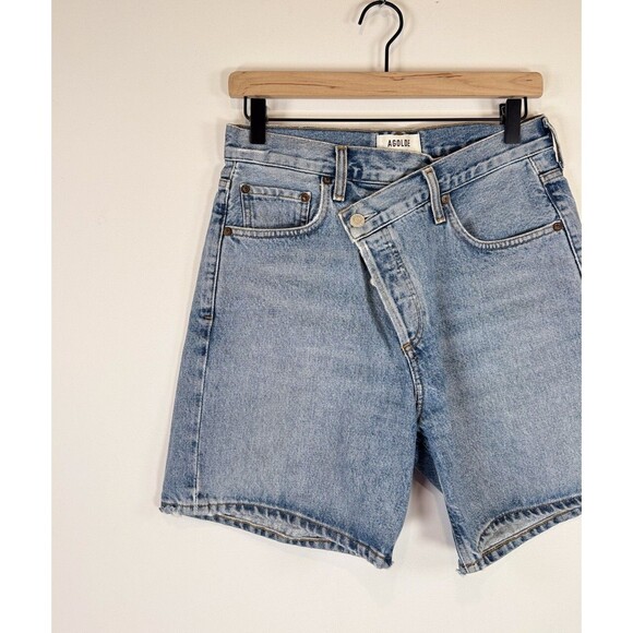 AGOLDE Women Shorts Blue Criss Denim Bermuda High Rise Button Fly Casual Size 25 - Picture 6 of 10
